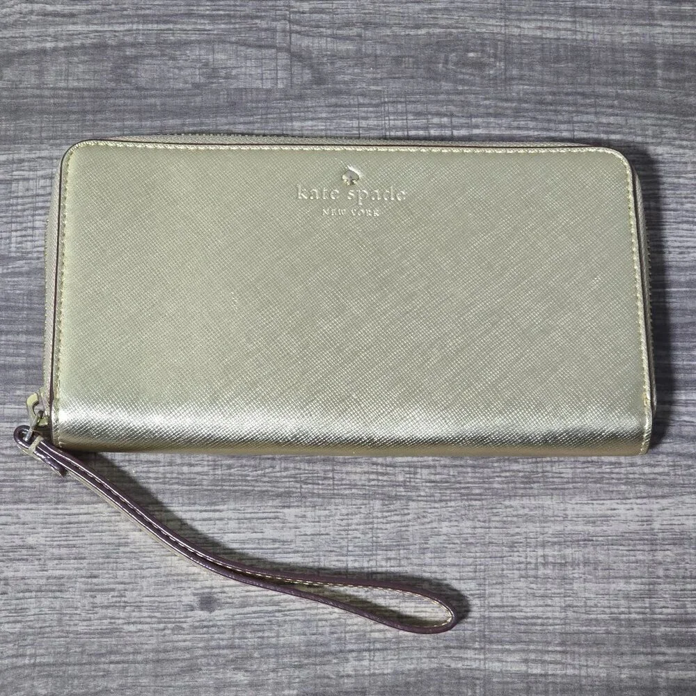 Kate Spade New York Gold Wallet Nylon Wristlet Zip Around Accordion Talk Is Chic